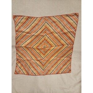 Orange Yellow Scarf Silk Like Geometric Striped Square 20x20 Light Accessory